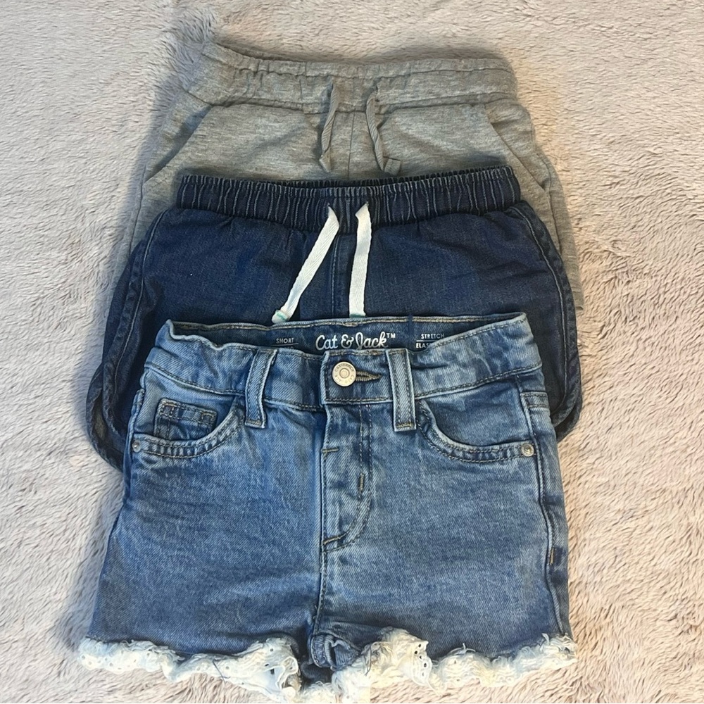 Cat & Jack Kids Denim and Gray Shorts Trio Bundle